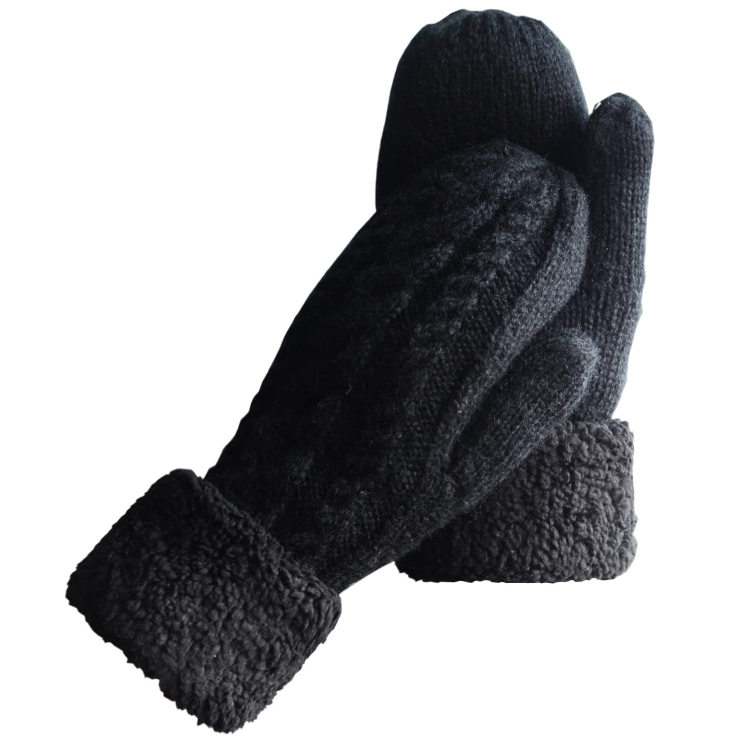 YYV Strickhandschuhe Damen Winterhandschuhe Warm Lining,Gemütliche Wolle Strick Dicke Handschuhe Fäustlinge schwarz | Strickhandschuhe