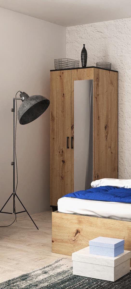 Beautysofa Stauraumschrank P11 (2x Türen, Holzbeine) Stauraumschrank mit Spiegel, mit Einlegeböden und Kleiderstange