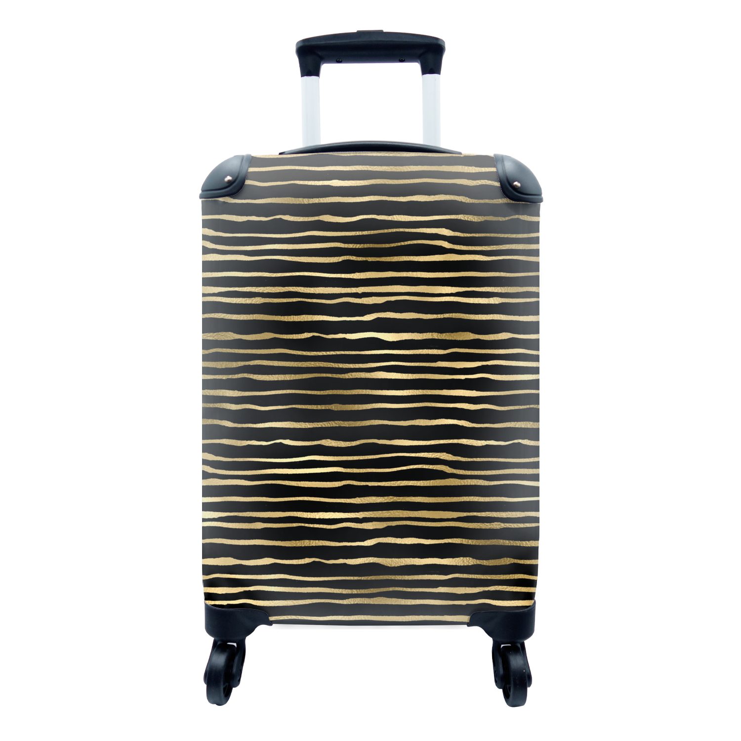 MuchoWow Handgepäckkoffer Muster - Streifen - Gold, 4 Rollen, Reisetasche mit rollen, Handgepäck für Ferien, Trolley, Reisekoffer | Handgepäck-Koffer