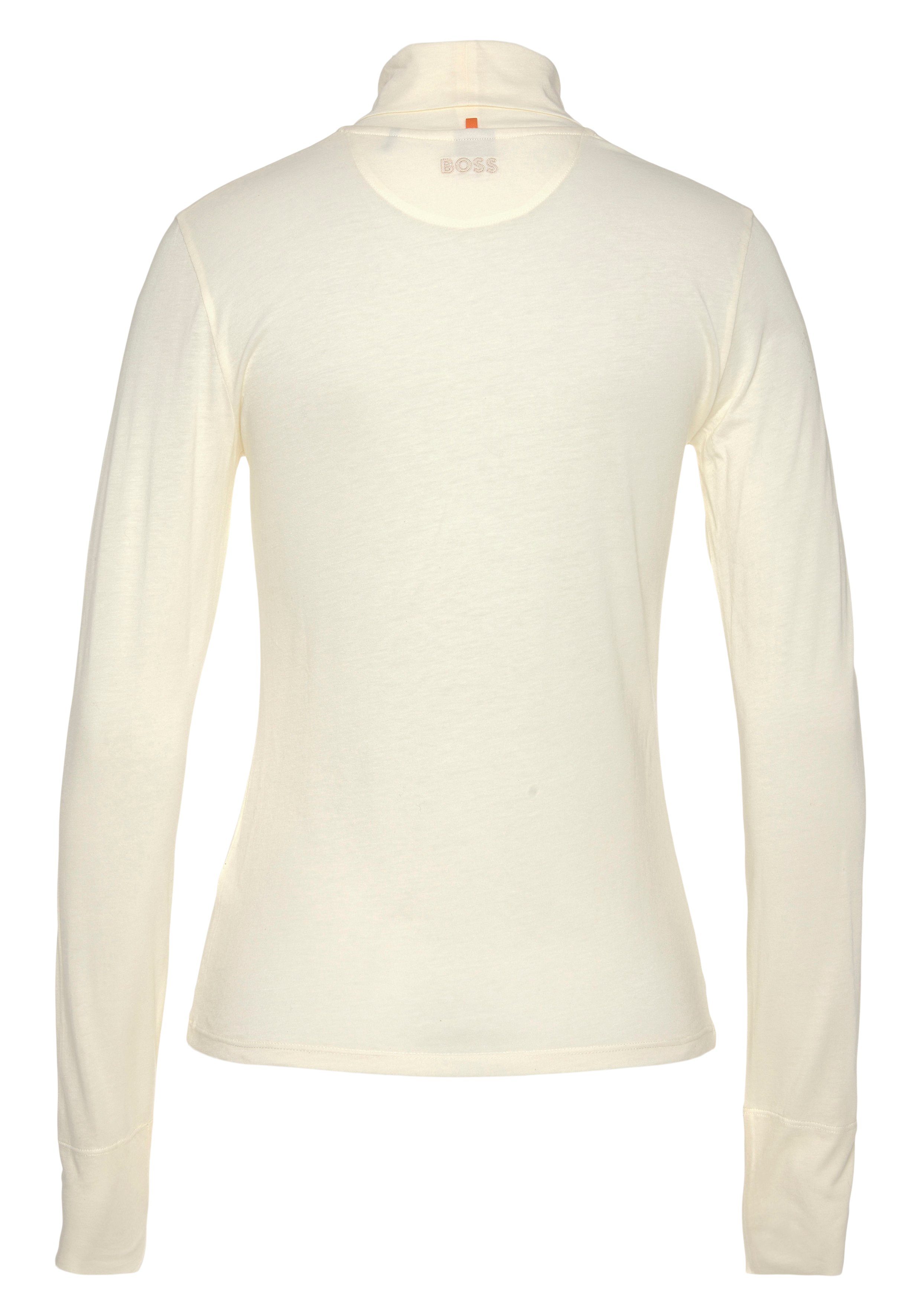 BOSS ORANGE Langarmshirt C_Emerie_2 Stehkragen, atmungsaktive Rolli hochwertige Premium Basic, White Qualität, Open