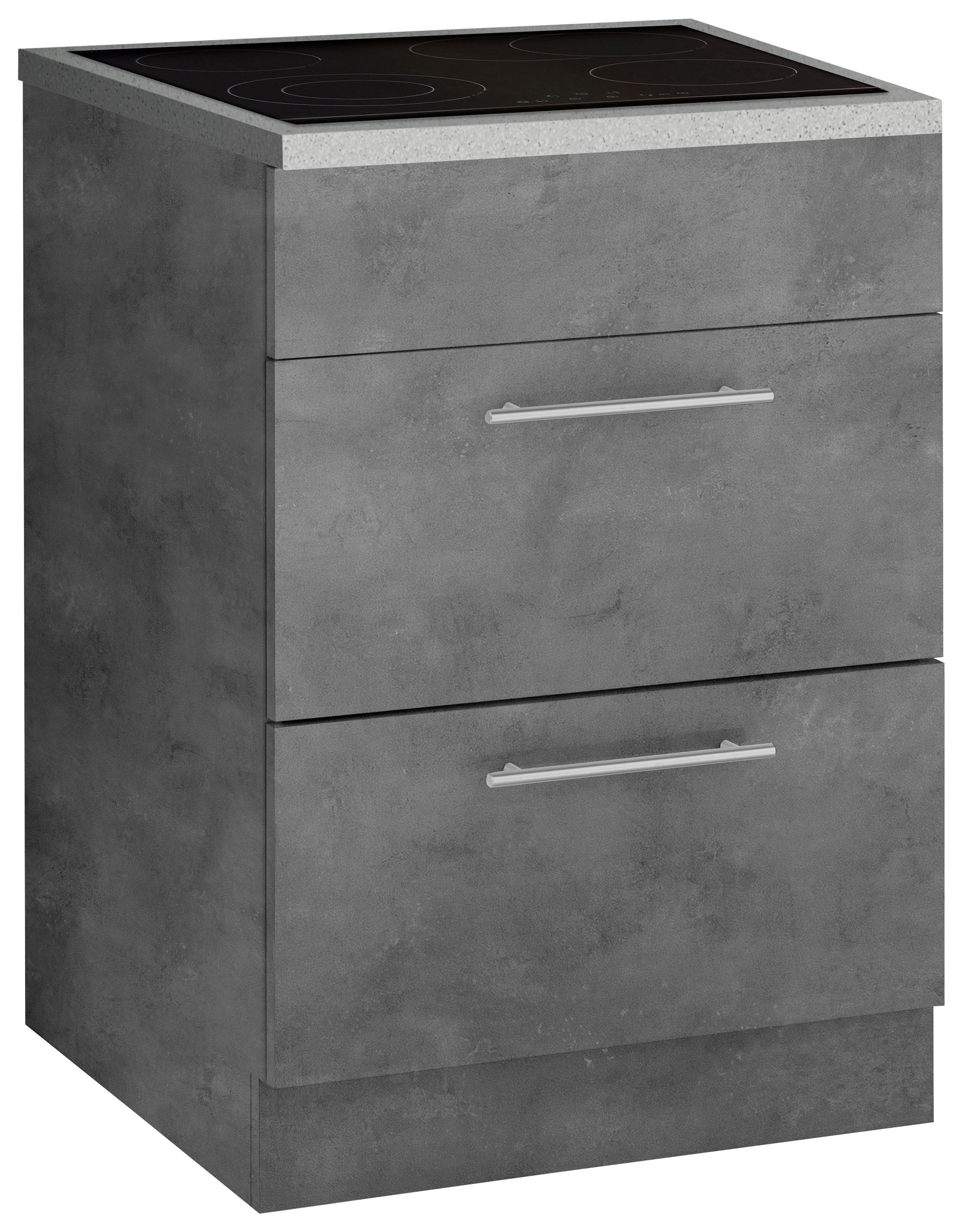 Grau betonfarben, Korpus: Cali Arbeitsplatte: Betonfarben Kochfeldumbauschrank und wiho Front | breit Playa cm 60 Küchen