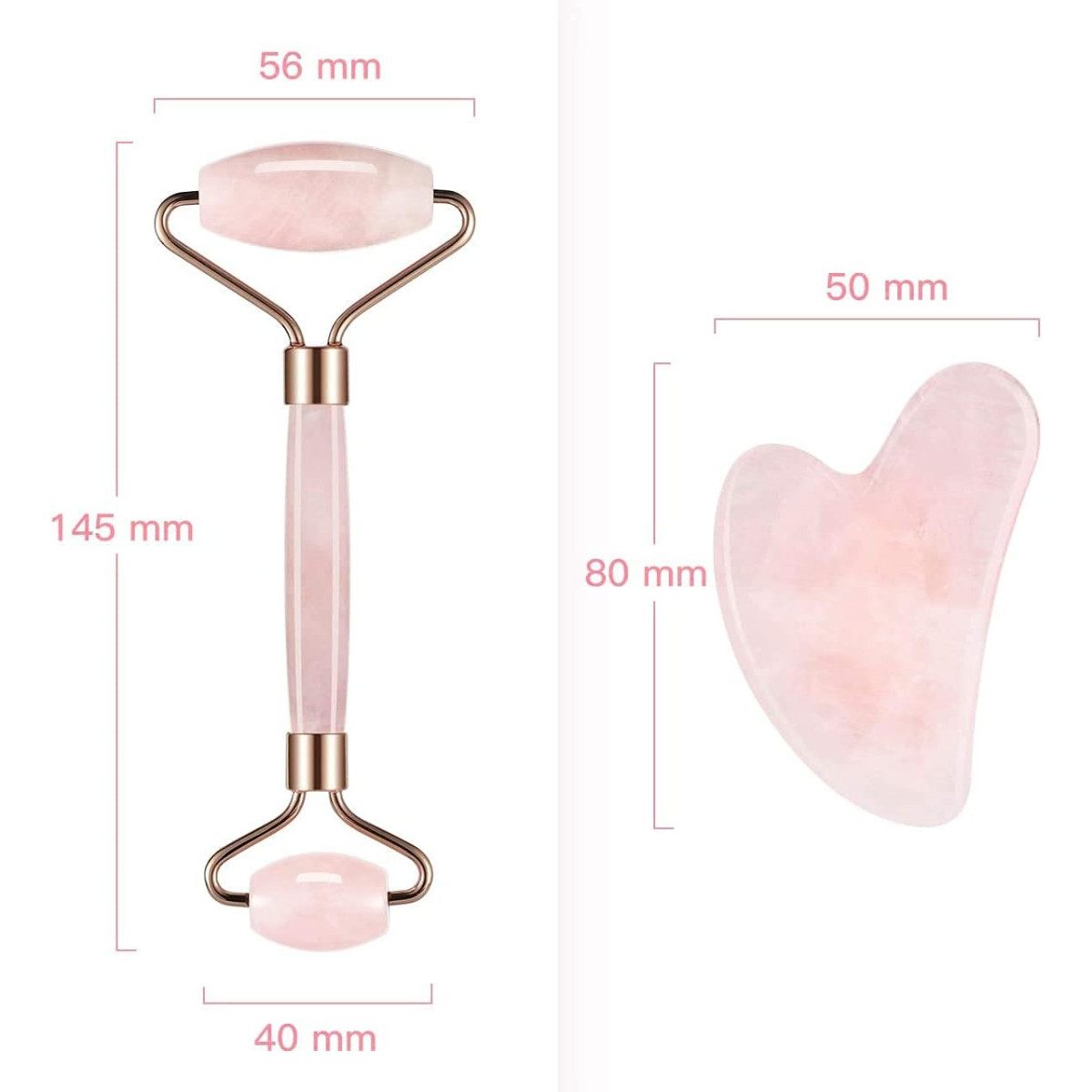 cofi1453 Massageroller Roller & Gua Sha Set aus Rosenquarz – gegen Schwellungen & Falten, Beauty-Set, 3-teiliges Massage-Set, Kühlender Naturstein, Unterstützt  – Bild 2 von 5