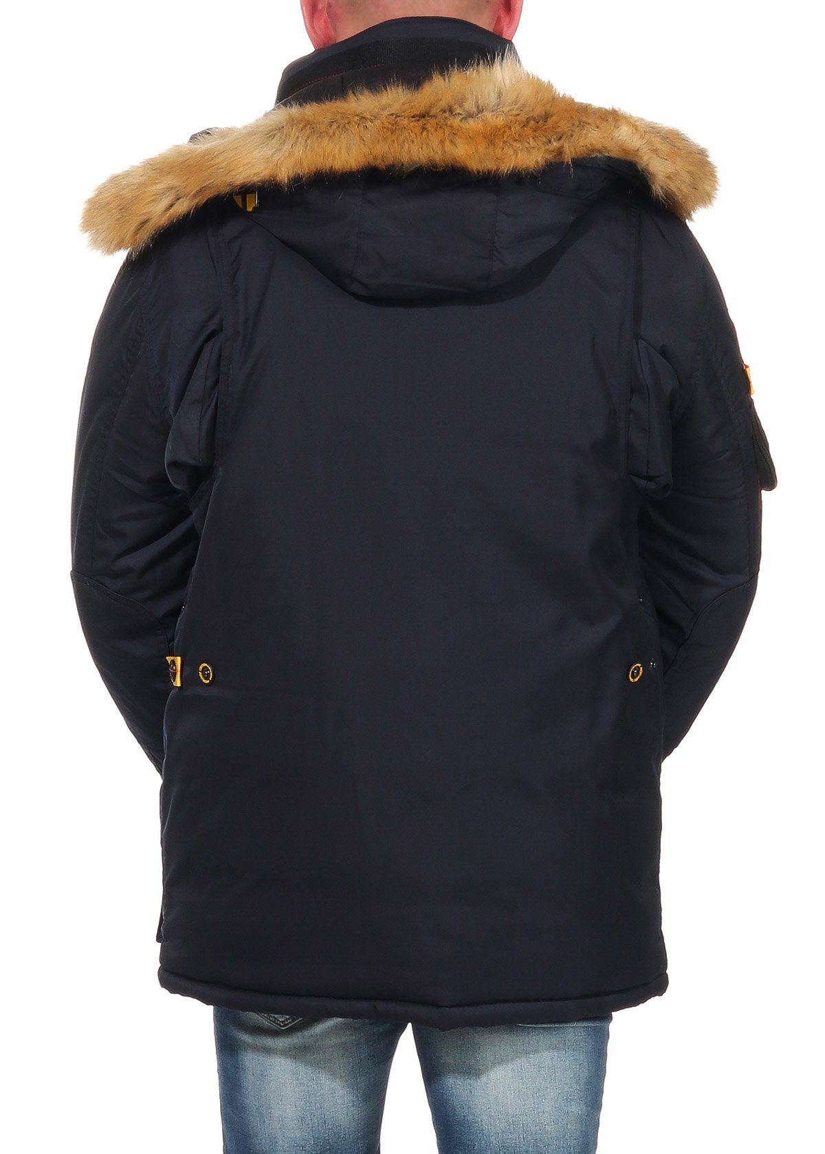 Geographical Norway Winterjacke Herren Multifunktionsparka mit modischem Design in Unifarbe, mit abnehmbarer Kapuze, mit zahlreichen Außentaschen