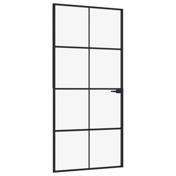 vidaXL Haustür Innentür Schwarz 93x201,5 cm Hartglas Aluminium Schlank Zimmertür Gla