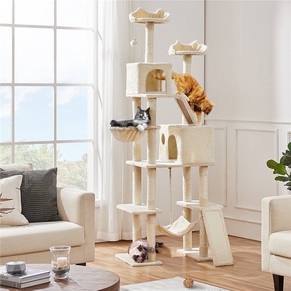 Yaheetech Kratzbaum 209 cm (H), Katzenbaum Kletterbaum, 2 Höhlen & 2 Liegemulden & Spielseil von Yaheetech