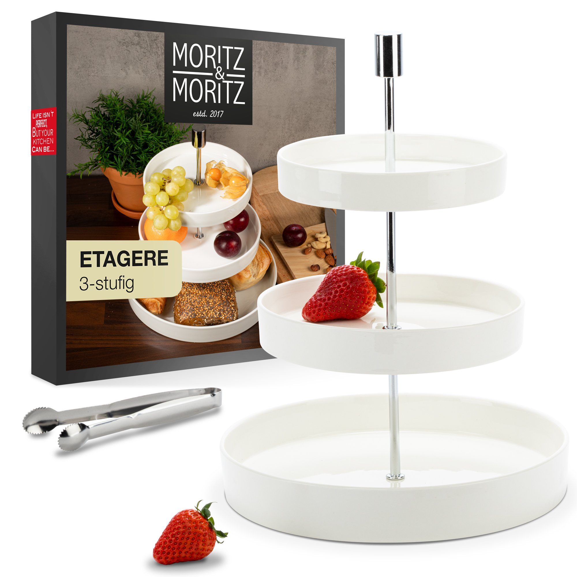 Moritz & Moritz Etagere Obst Etagere, Porzellan, (3 Etagen), Perfekt als Obstschale für Obst Aufbewahrung, Muffins und Cupcakes