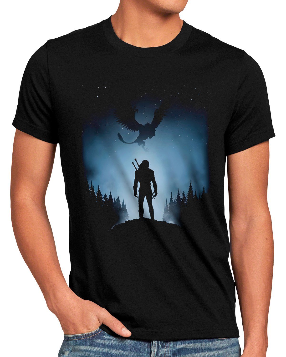 style3 Print-Shirt geralt hexer der wolf witcher schwert the riva