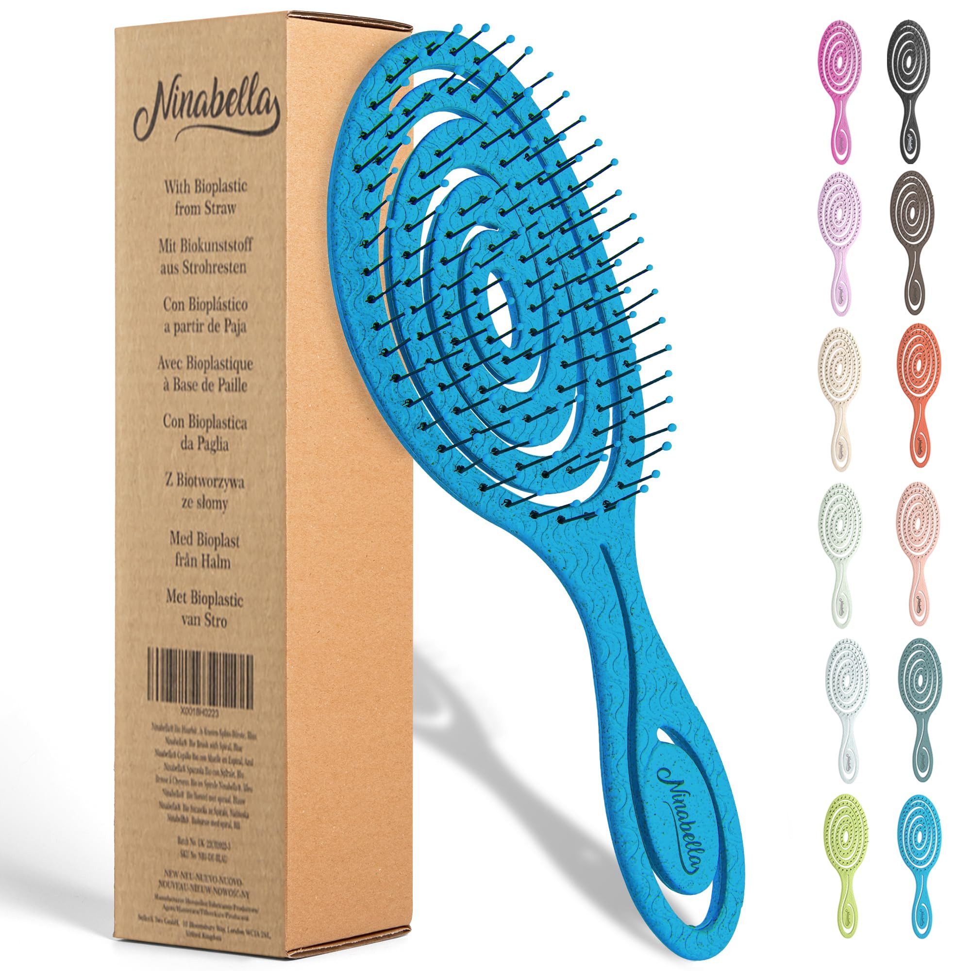 Ninabella Haarbürste Profi Detangler-Bürste - Spiralfeder Расчески, 1-tlg., Haarbürste ohne Ziepen für Damen und Herren - Entwirrbürste - Blau