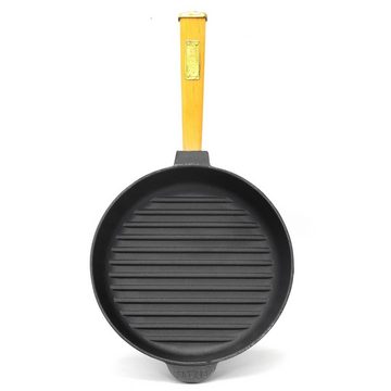 4BIG.fun Bratpfanne Ø24cm Grillpfanne Gusseisen Pressdeckel, Gusseisen (Druckdeckel / Feuerpfanne mit Pressdeckel / Steakpfanne), abschraubbarer Griff, Induktion