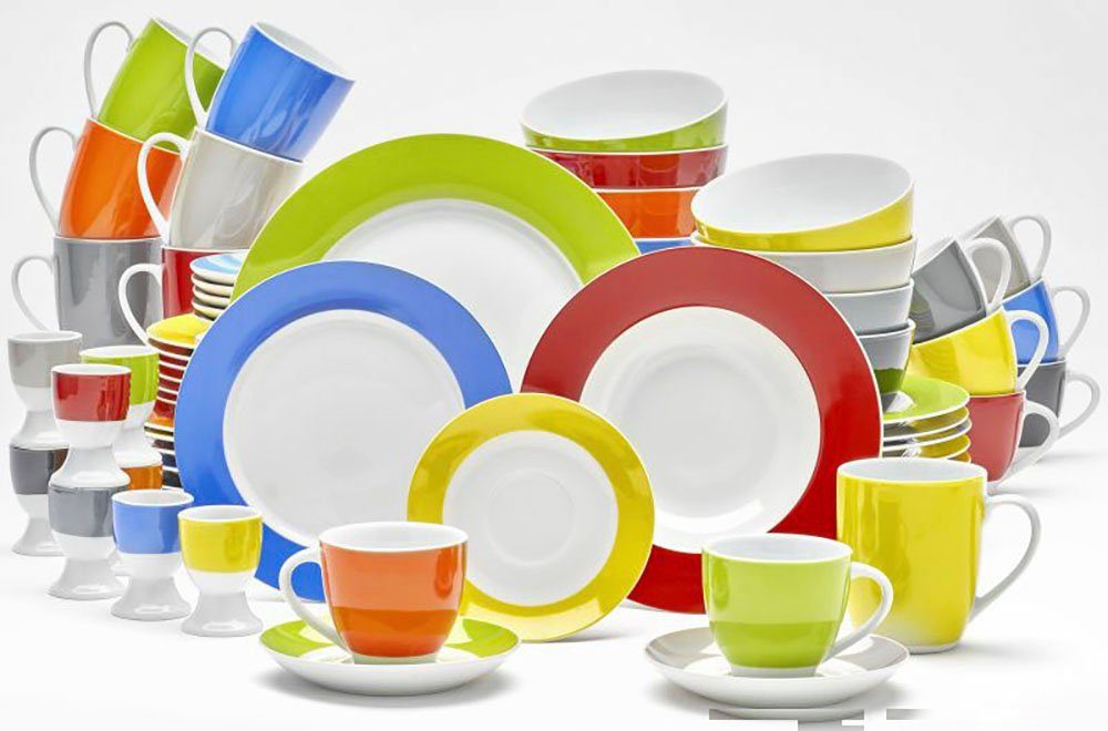 van Well Tasse Vario, 6-tlg., Porzellan, spülmaschinen- und mikrowellengeeignet, 6-teilig