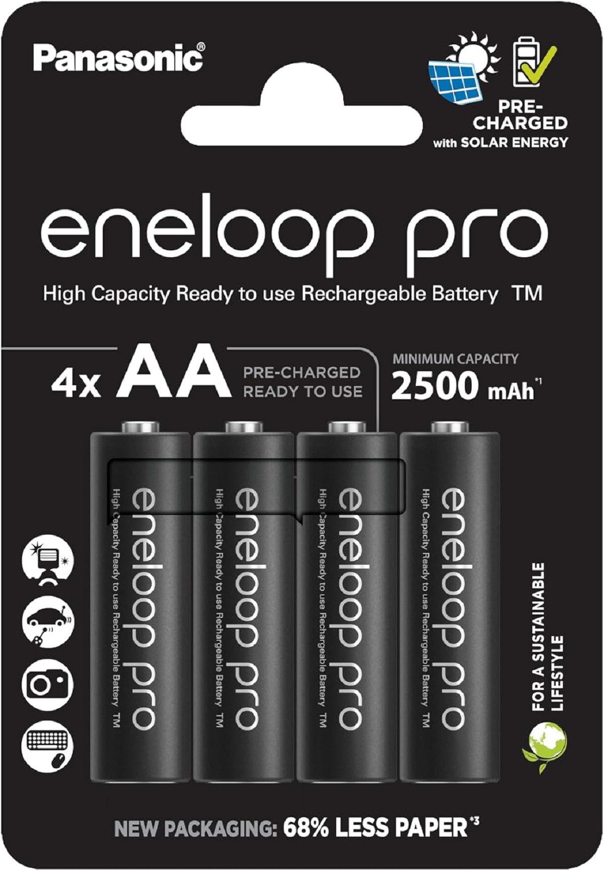 eneloop Pro AA Akkus 2500 mAh 4 Stk wiederaufladbare Batterien Batterie, (4 St), wiederaufladbar