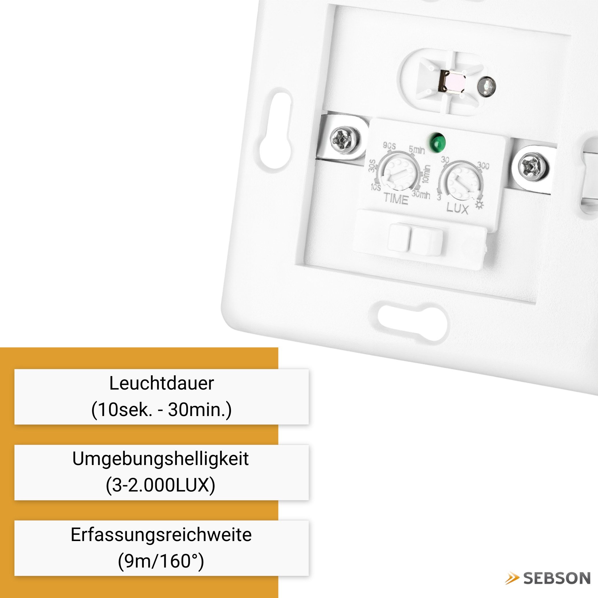 SEBSON Bewegungsmelder Bewegungsmelder Unterputz LED geeignet IR Sensor einstellbar, (1-St), LED geeignet, programmierbar, 160°, Ein- und Ausschalter – Bild 4 von 5