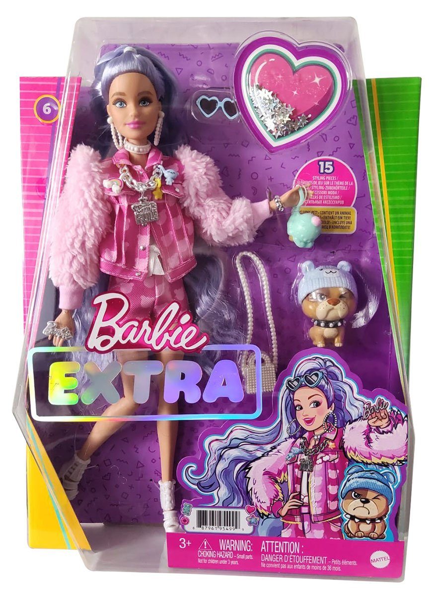 Barbie Anziehpuppe Mattel GXF08 Barbie Extra Millie Periwinkle Puppe  (Packung, 17-tlg., inkl. Zubehör)