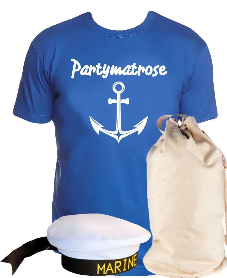 coole-fun-t-shirts Kostüm »Matrosen Kostüm Set Partymatrose T-Shirt +  Matrosenmütze + Sack Seemann Verkleidung Karneval Fasching blau Gr. S M L  XL XXL 3XL 4XL 5XL« online kaufen | OTTO