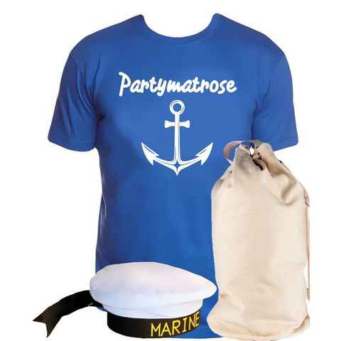 coole-fun-t-shirts Kostüm Matrosen Kostüm Set Partymatrose T-Shirt + Matrosenmütze + Sack