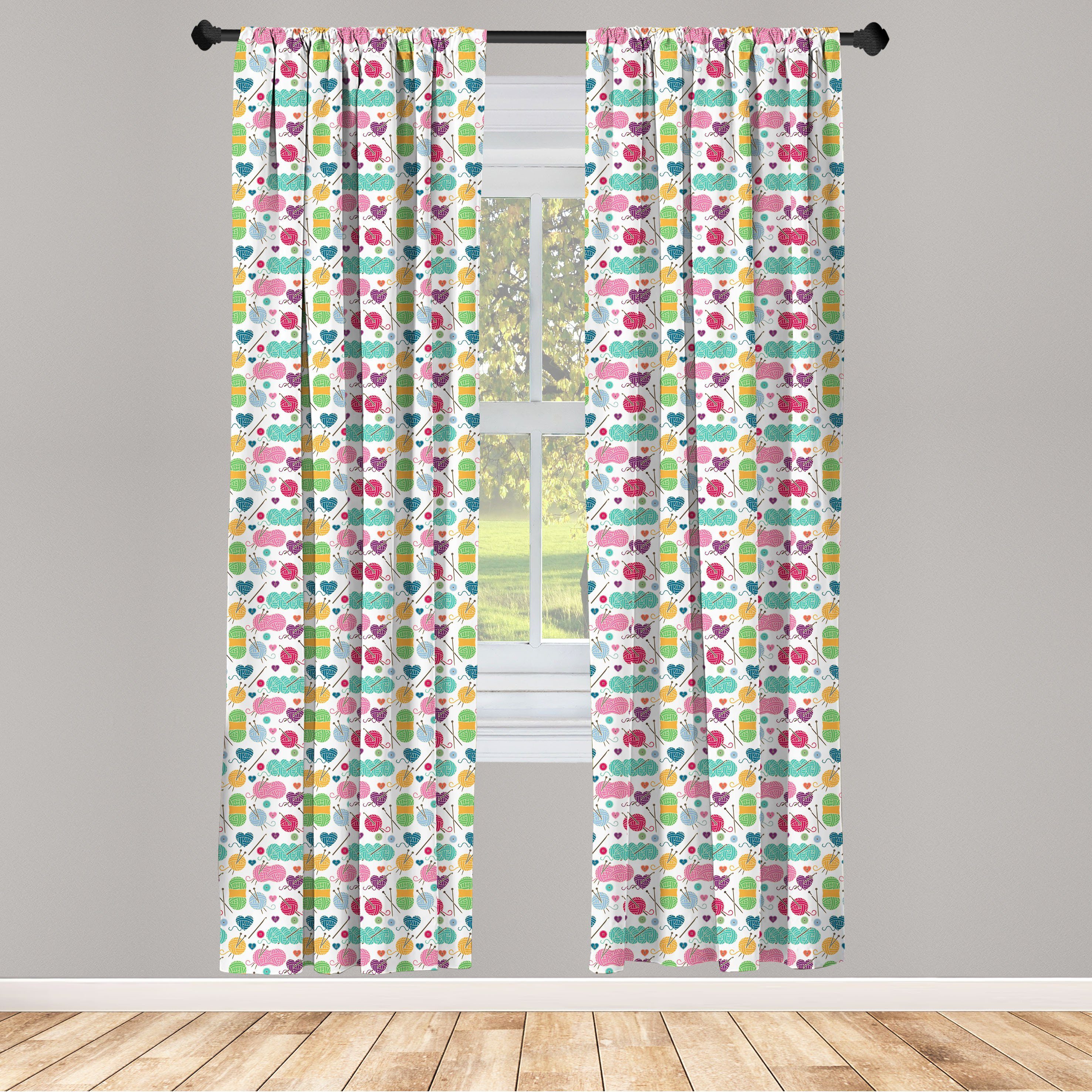 Gardine Vorhang für Wohnzimmer Schlafzimmer Dekor, Abakuhaus, Microfaser, Stricken Garne und Nadeln Buttons