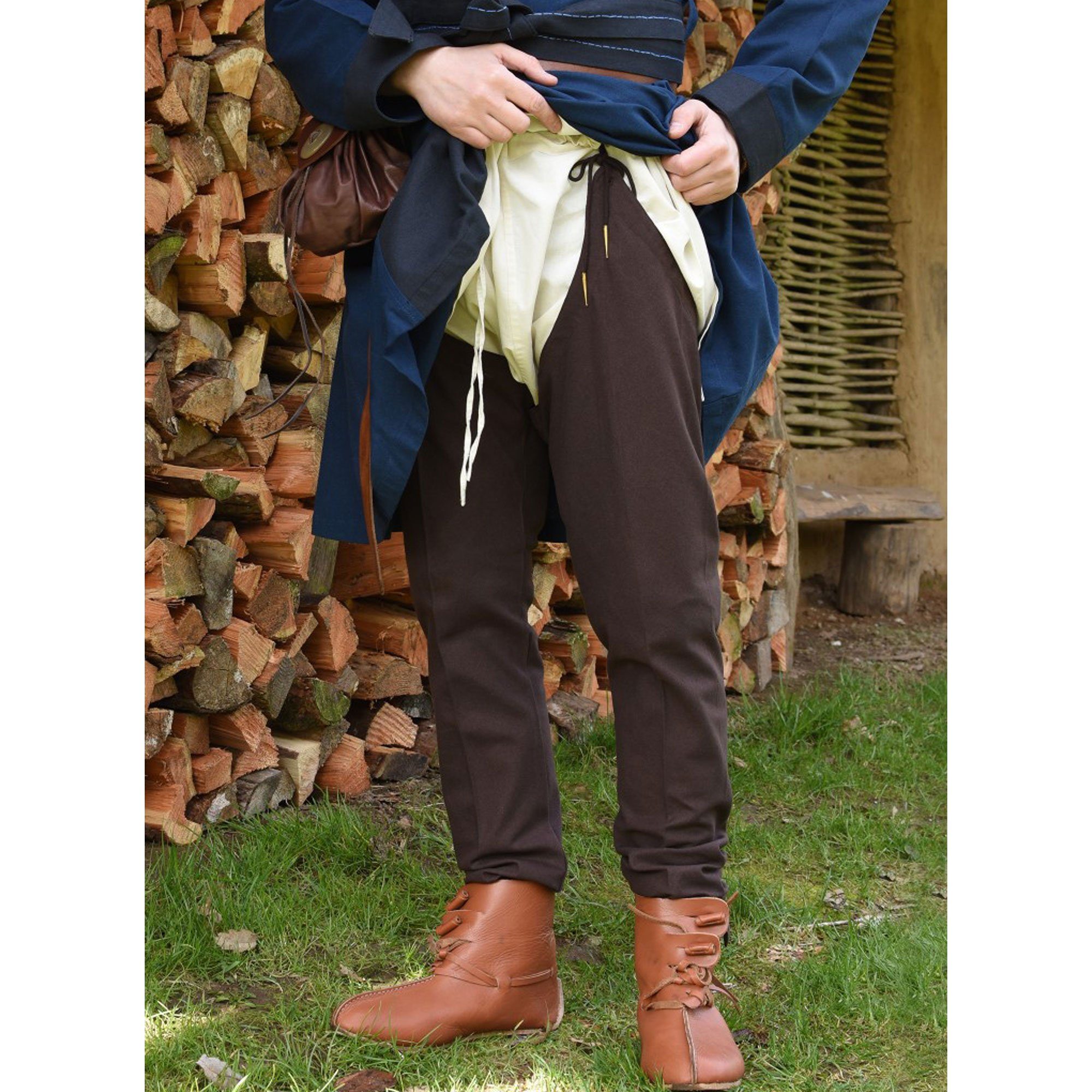 Wikinger-Kostüm Mittelalter-Beinlinge mit Nestelbändern aus Baumwolle, braun