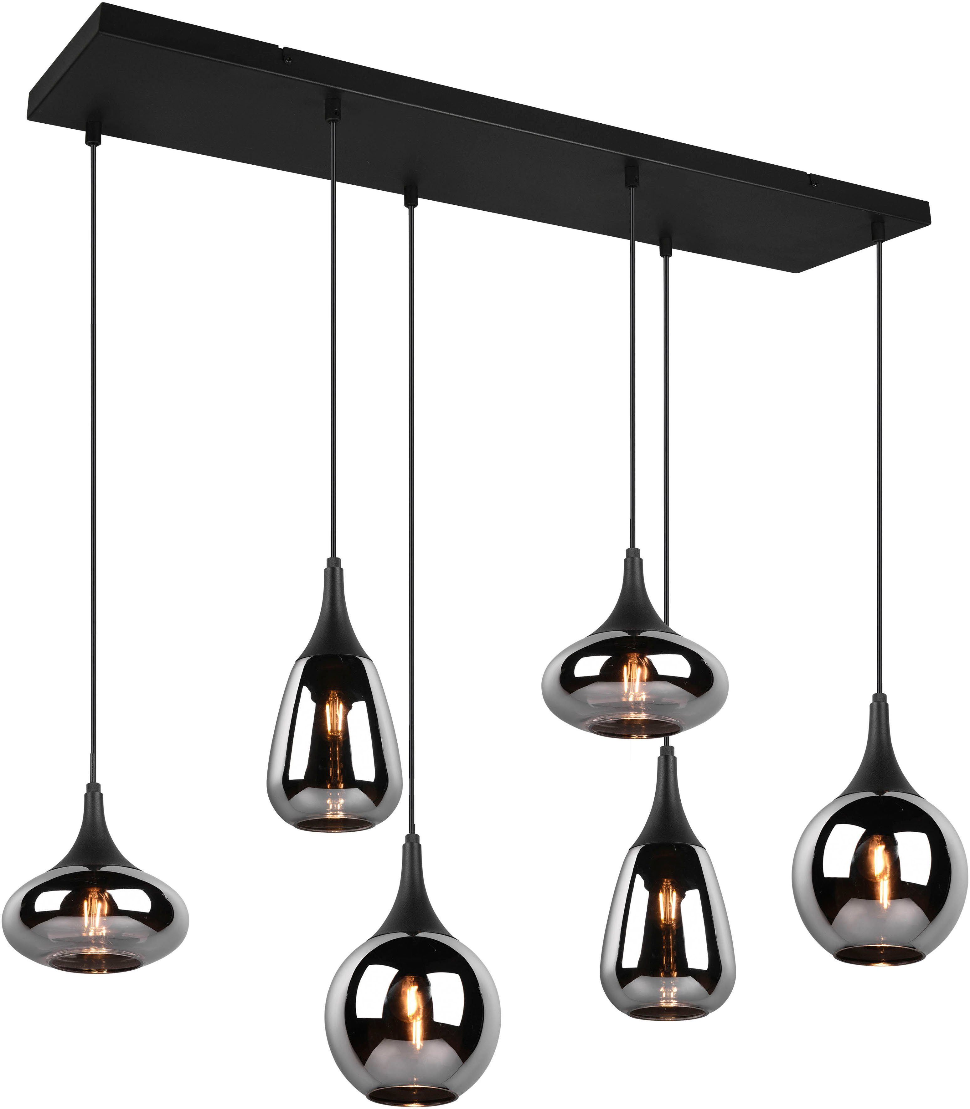 TRIO Leuchten Pendelleuchte Lumina, ohne Leuchtmittel, warmweiß - kaltweiß,  Hängelampe 6-flammig Glasschirm, exkl 3xE14 max 40W höhenverstellbar,  Design Highlight mit 3 unterschiedlich geformten Glasschirmen