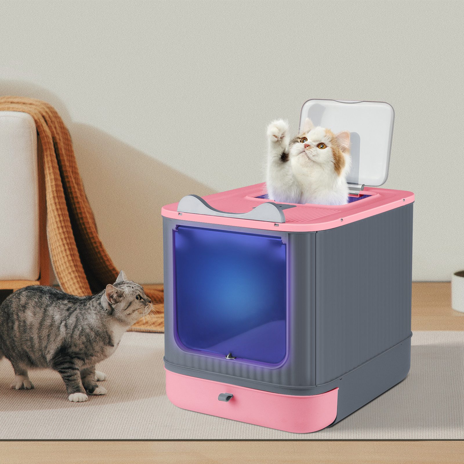 JEOBEST Katzentoilette Katzenklo mit UV-Sterilisation und Deckel Aktivkohle günstig online kaufen