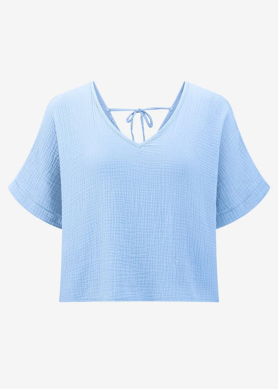 SASSYCLASSY Kurzarmshirt Musselin Shirt mit V-Ausschnitt für Damen Shirt mi günstig online kaufen