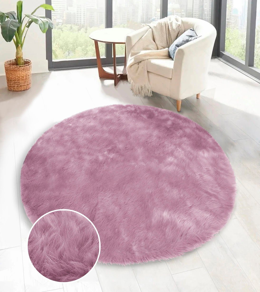 Teppiche, Wohnzimmer, home, Fellteppich, mauve weiche rund, Höhe: Valeska mm, 30 Schlafzimmer, Hochflor-Teppich Esszimmer my Kunstfell,