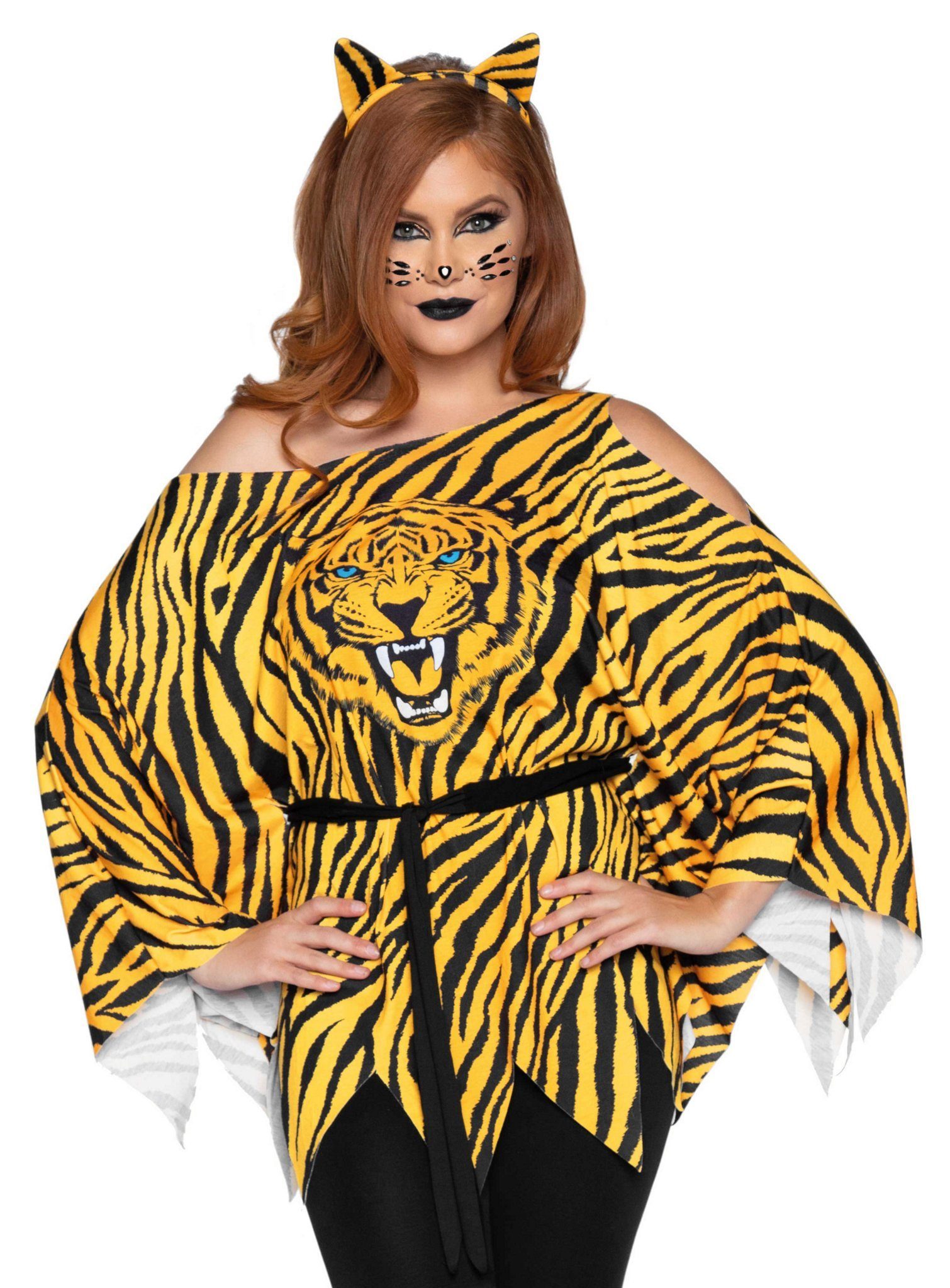 Leg Avenue Kostüm Tiger Poncho-Shirt, Einfach schnell verkleiden mit diesem tierischen Überwurf!