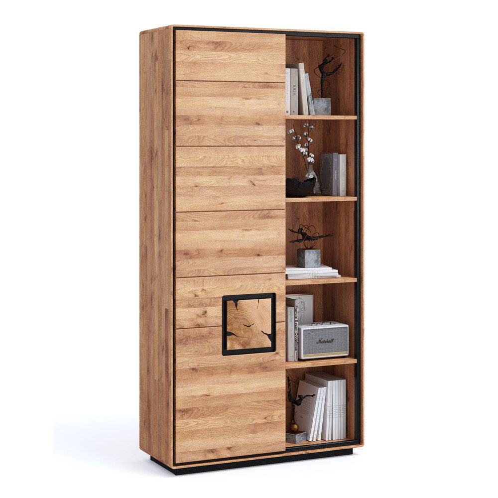 Lomadox Bücherregal WOODBRIDGE-69, in Eiche massiv geölt, 100 cm breit, Hirnholz, montiert