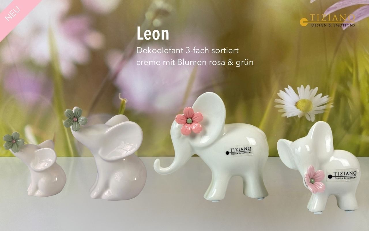 TIZIANO - DESIGN & EMOTIONS Tierfigur Deko Elefant Leon mit Blüten in verschiedenen Farben