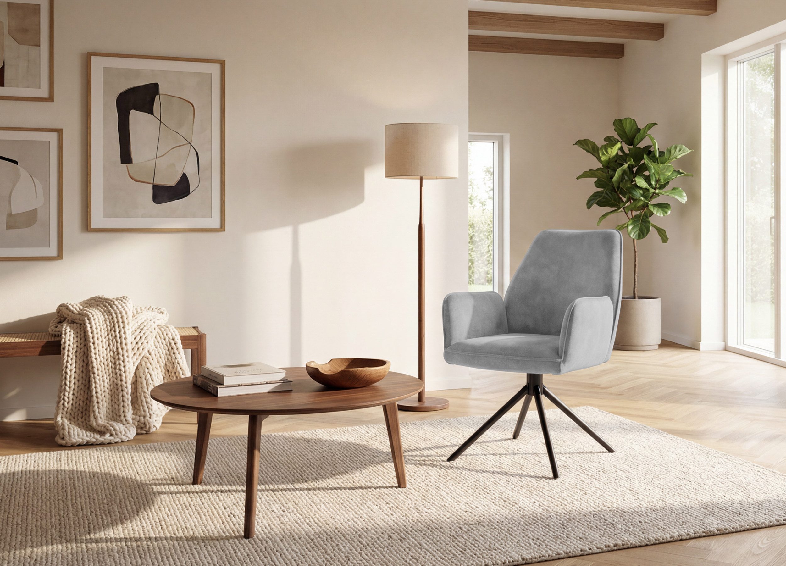 Massivart® Polsterstuhl drehbar, Esszimmerstuhl mit Armlehnen, »Ottawa«, Velouroptik • Metallgestell schwarz • mit Nivellierung