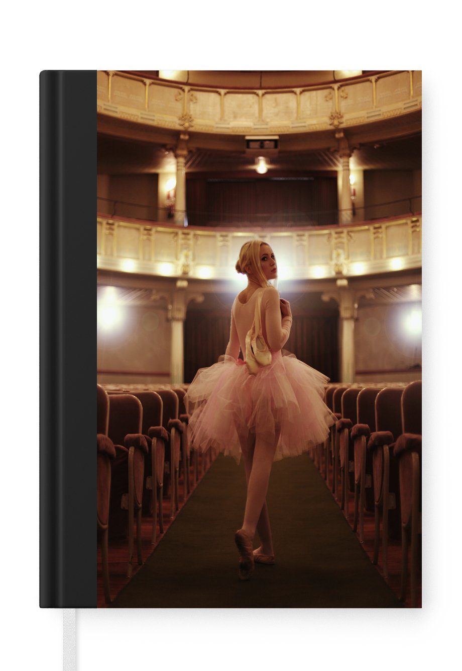 MuchoWow Notizbuch Ballerina mit rosa Tutu in einem Theater, Journal, Merkzettel, Tagebuch, Notizheft, A5, 98 Seiten, Haushaltsbuch