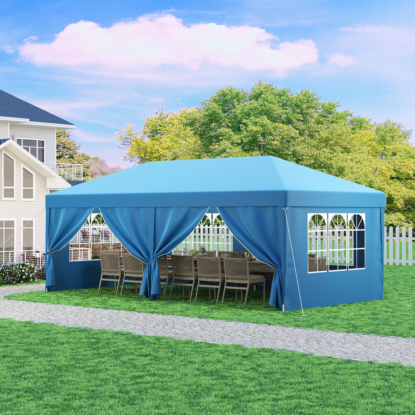 HOMALL Faltpavillon 3x6m Wasserdicht Gartenzelt Pop Up Gartenpavillon mit 6 Seitenteilen, mit 6 Seitenteilen