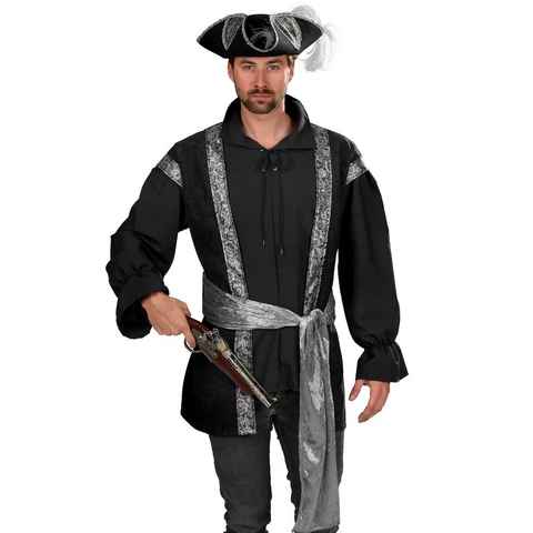 Metamorph Kostüm Piraten-Oberteil mit Silberschärpe, Elegantes Piratenkostüm mit silberfarbenen Applikationen