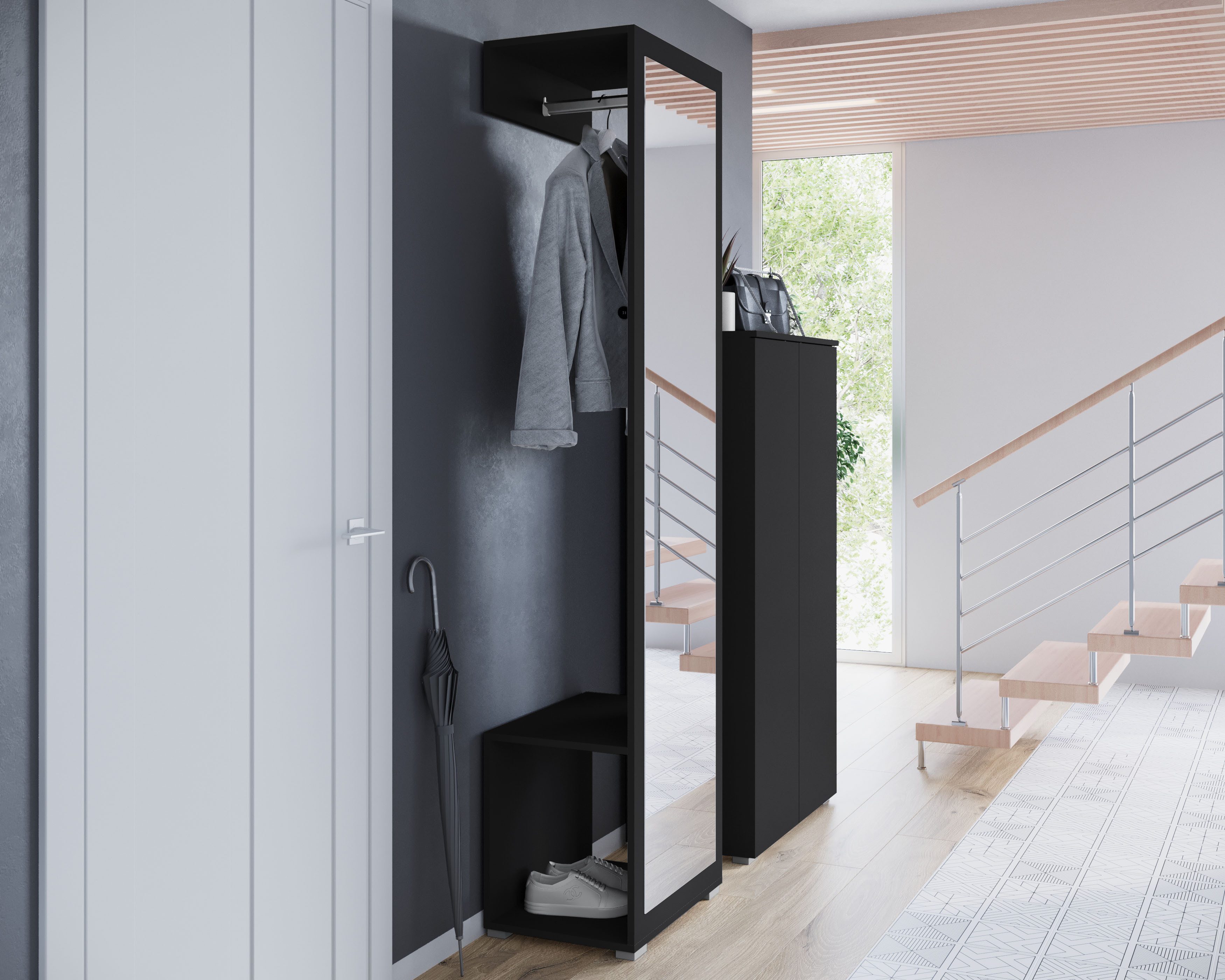 OTTO home Garderobenschrank Paris moderne Garderobenschrank 190cm, mit Kleiderstange und Frontspiegel