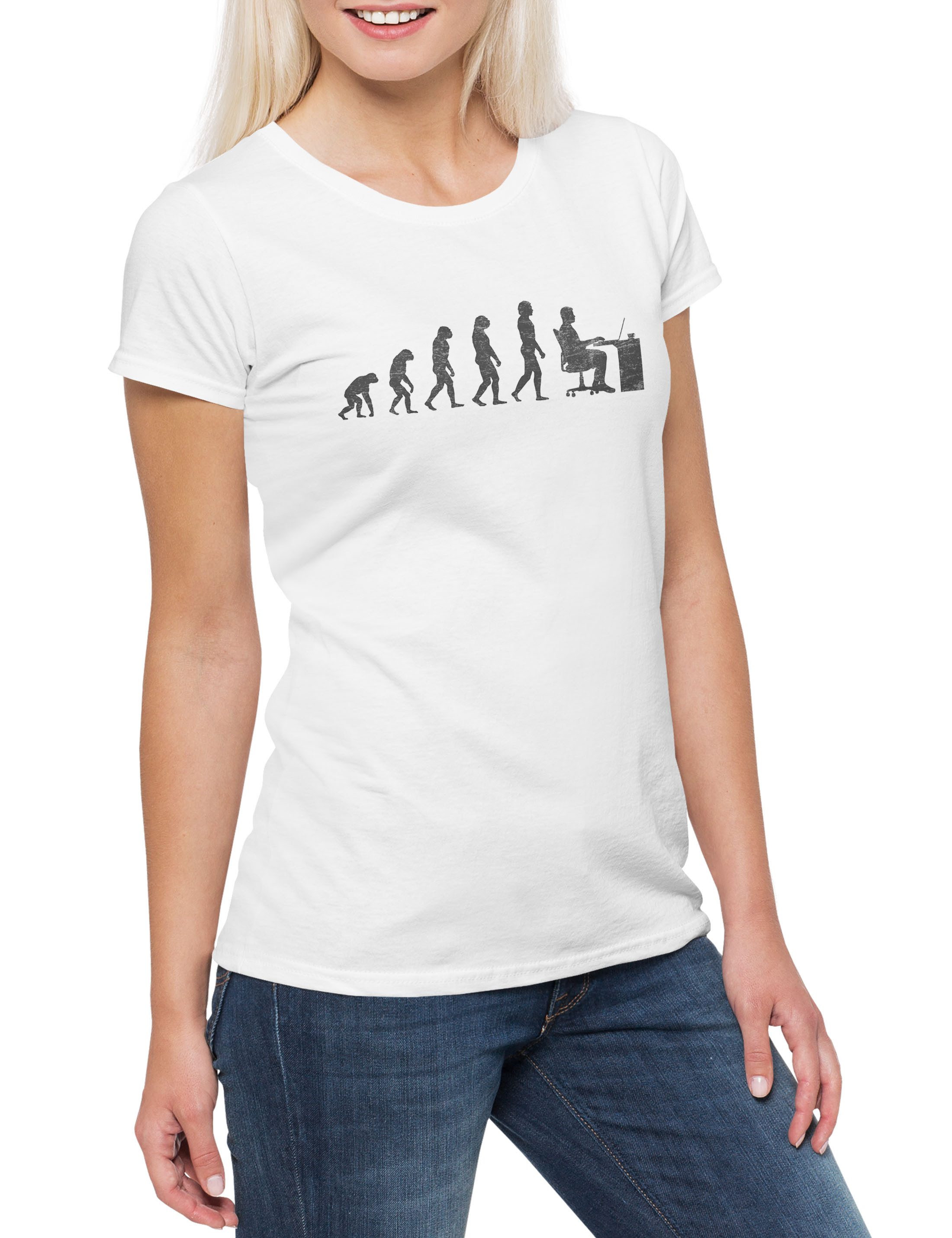 Print-Shirt Office Evolution Damen T-Shirt Work Büro Job Informatiker PC