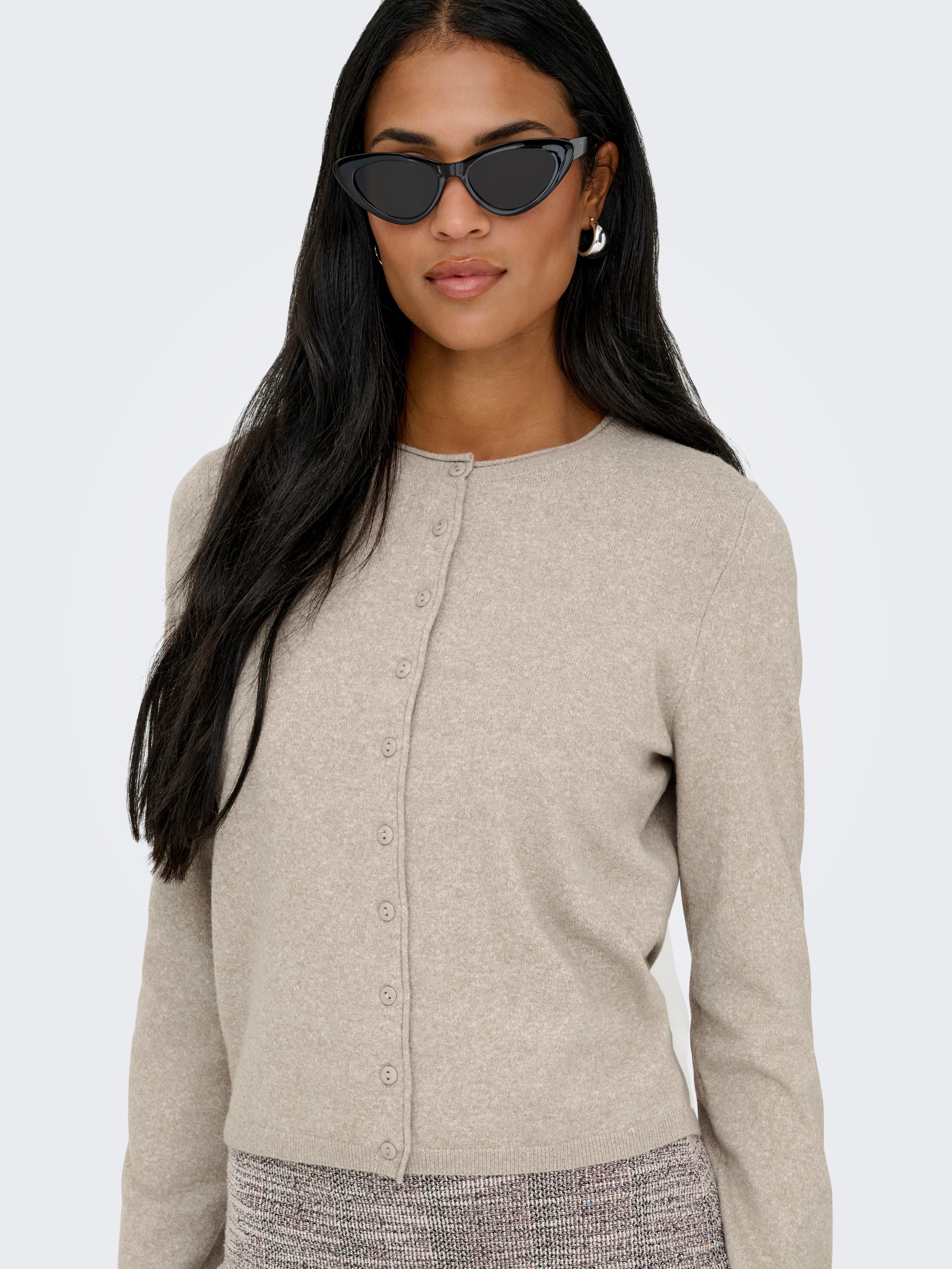 ONLY Strickjacke ONLLOYAL LIFE LS O-NECK BUT CAR KNT NOOS gerippte Ärmelbündchen