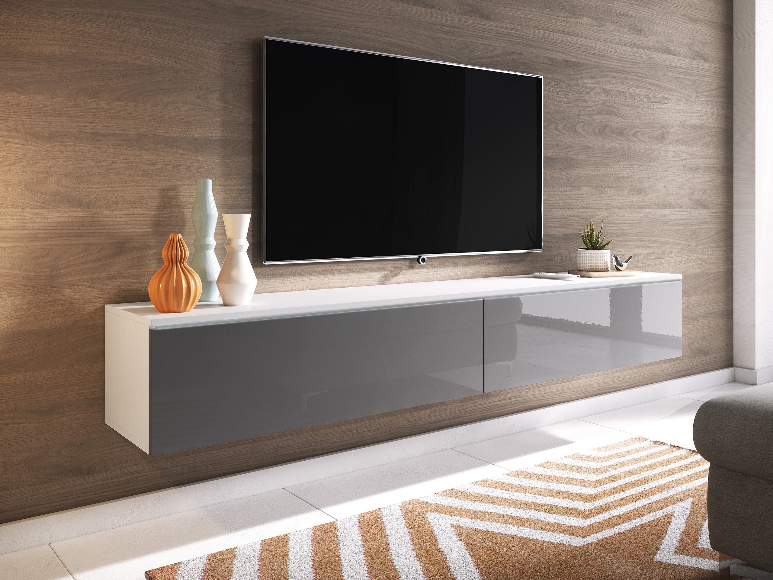 MIRJAN24 TV-Schrank D180 (mit zwei Klappen) LED Beleuchtung als Option, 180x33x30 cm
