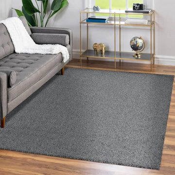 Teppich Unicolor - Einfarbig, Teppium, Rechteckig, Höhe: 11 mm, Einfarbig Kurzflor Teppich Wohnzimmer Grey Modern Rücken aus Filz
