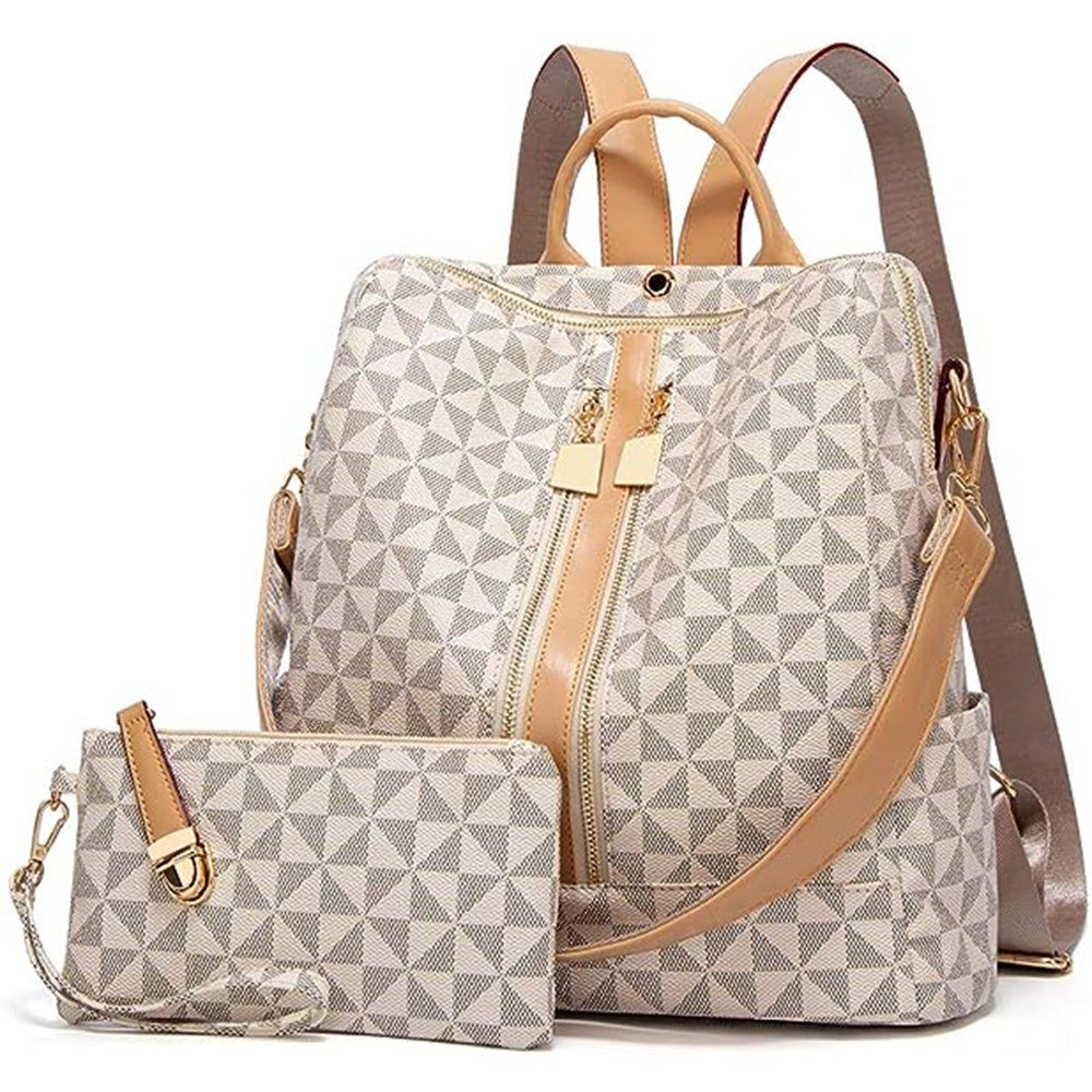 OKWISH Beige 20x11 Schule Lederrucksäcke Teenager Jungen cm Vintage, Schulrucksack Lederrucksack Tasche, Business Freizeit Laptoprucksack Arbeit Laptop Reisen Rucksack), Leder Handtasche, Damen Rucksack für (32x32x14 Notebook cm Reiserucksack Schultertasche, Herren mit