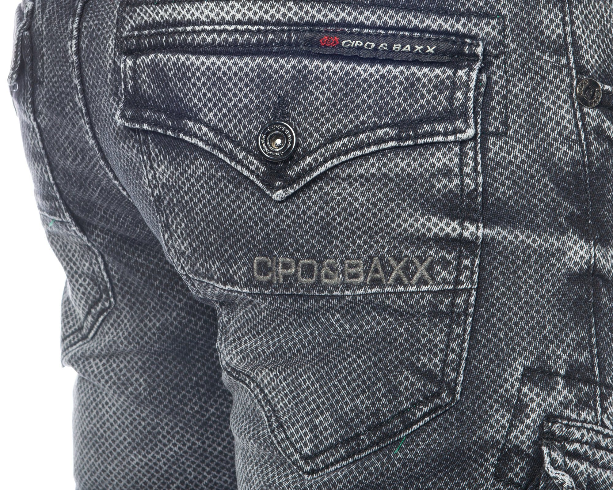 Cipo & Baxx Cargojeans Hose Jeans im weicher Herren Tragekomfort Ausgefallenes Cargo und stylischen Stoffmuster Design schwarz Cargo