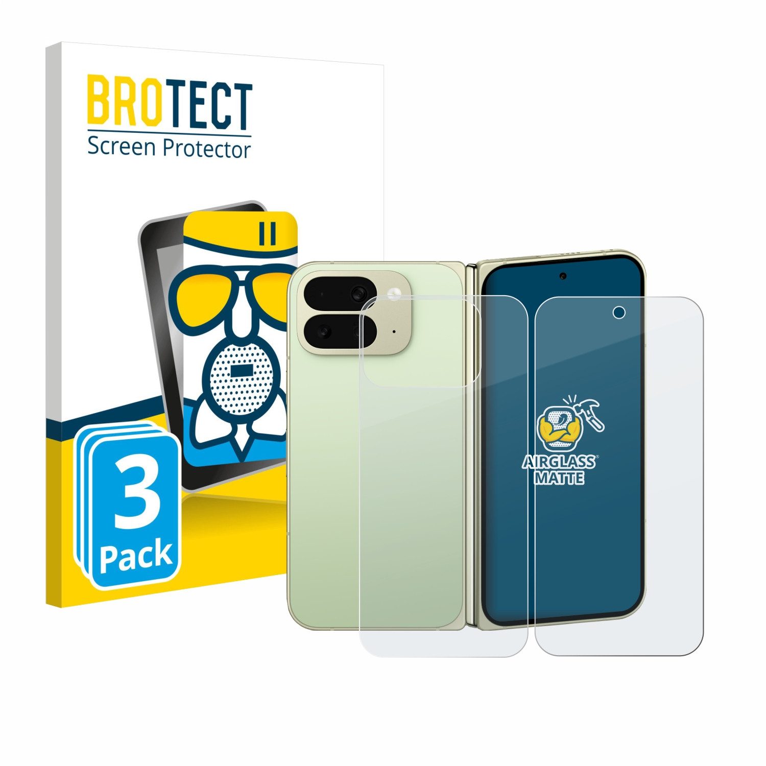 BROTECT Displayschutzglas Folie für Google Pixel 10 Pro Fold (Display+Rückseite), 3 Stück, Schutzfolie Glas Panzer Display Schutz matt