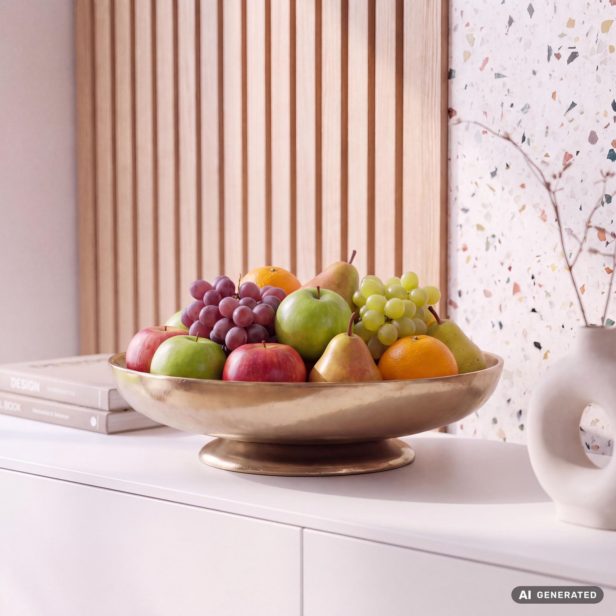 FINEBUY Obstschale FB77809 Gold Metall 30cm Früchteschale Tischdeko Aluschale Rund, Aluminium, (Schicke Obstschüssel mit Standbein), Runde Design Metallschale für dein Esszimmer