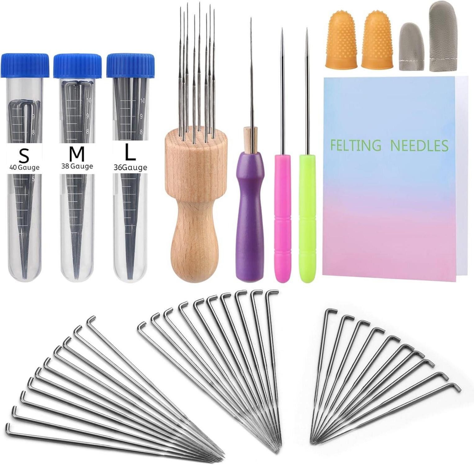 LuxusKollektion Иглы для валяния Иглы для валяния Set für Anfänger 3 Größen Filzen Иглы Holzgriff Ahlen DIY