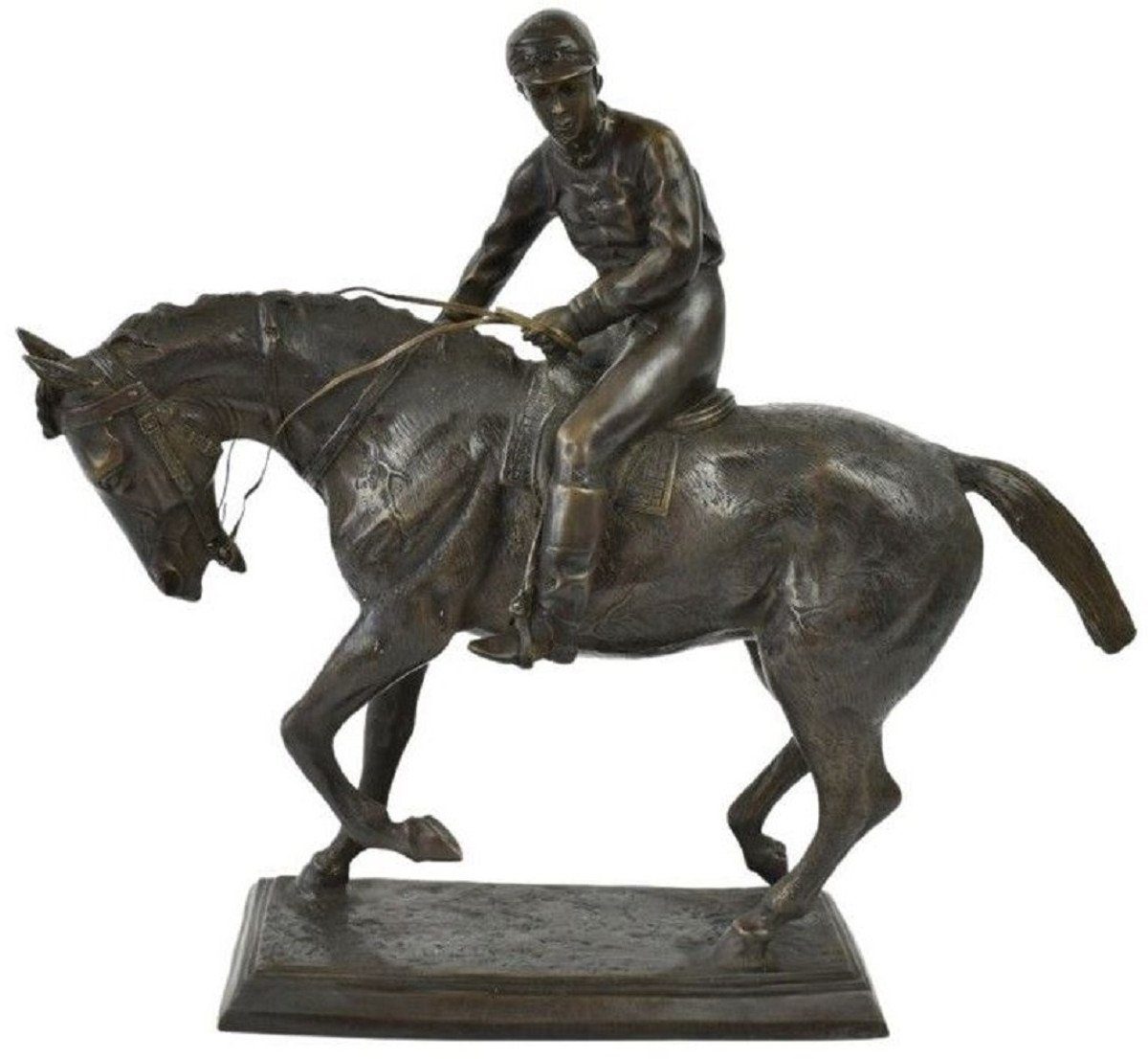 Casa Padrino Dekofigur Casa Padrino Luxus Deko Skulptur Jockey auf Pferd Bronze 58 x 19 x H. 53 cm - Bronze Deko Skulptur - Bronze Deko Figur - Schreibtisch Deko - Wohnzimmer Deko - Luxus Qualität