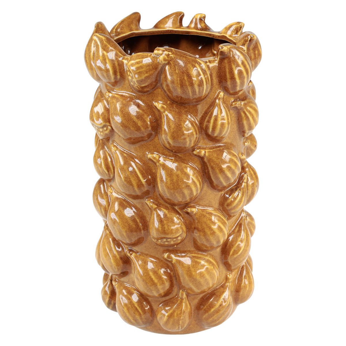 DIJK Übertopf Keramik Blumenvase Mediterran Feigen-Motiv Braun Ø15cm H29cm
