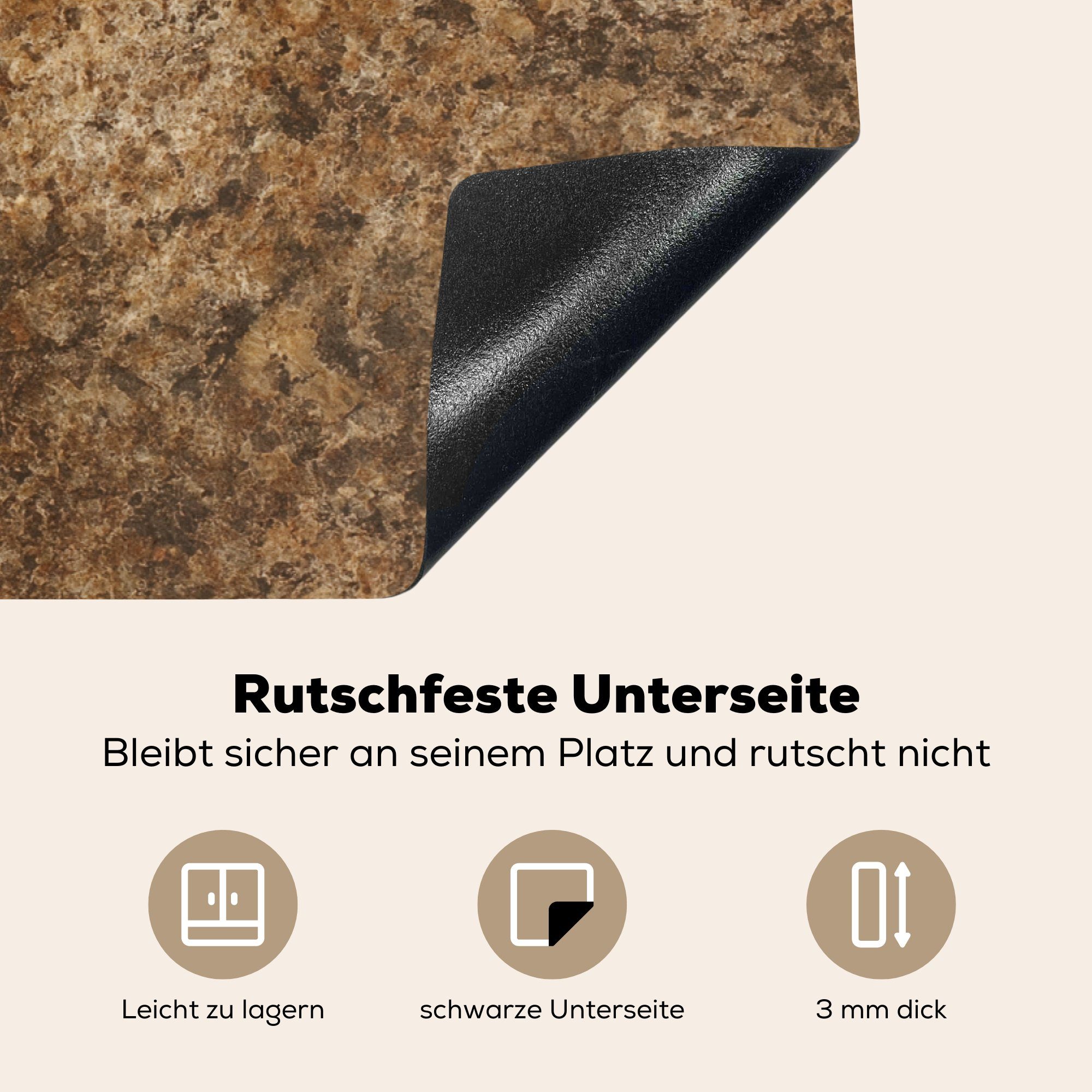 Schutz küche, Vinyl, - MuchoWow die Induktionskochfeld Struktur Stein - Granit - cm, (1 Ceranfeldabdeckung für tlg), - Design Braun, 81x52 Herdblende-/Abdeckplatte