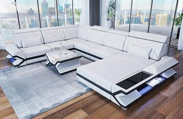 Sofa Dreams Wohnlandschaft Couch Leder Sofa Napoli XXL U Form Ledersofa, mit LED, wahlweise mit Bettfunktion als Schlafsofa, Designersofa