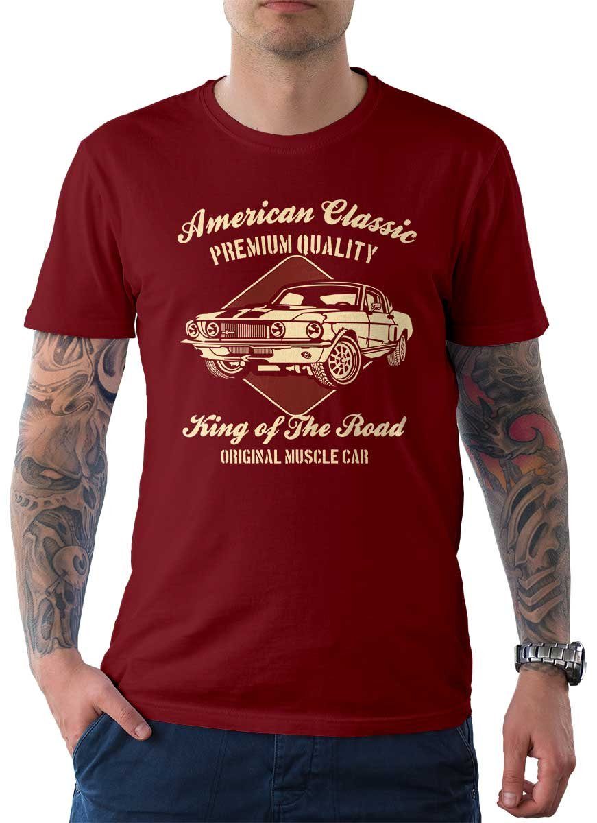 Rebel On Wheels T-Shirt Herren T-Shirt Tee American Classics Car mit Auto / US-Car Motiv Chilli