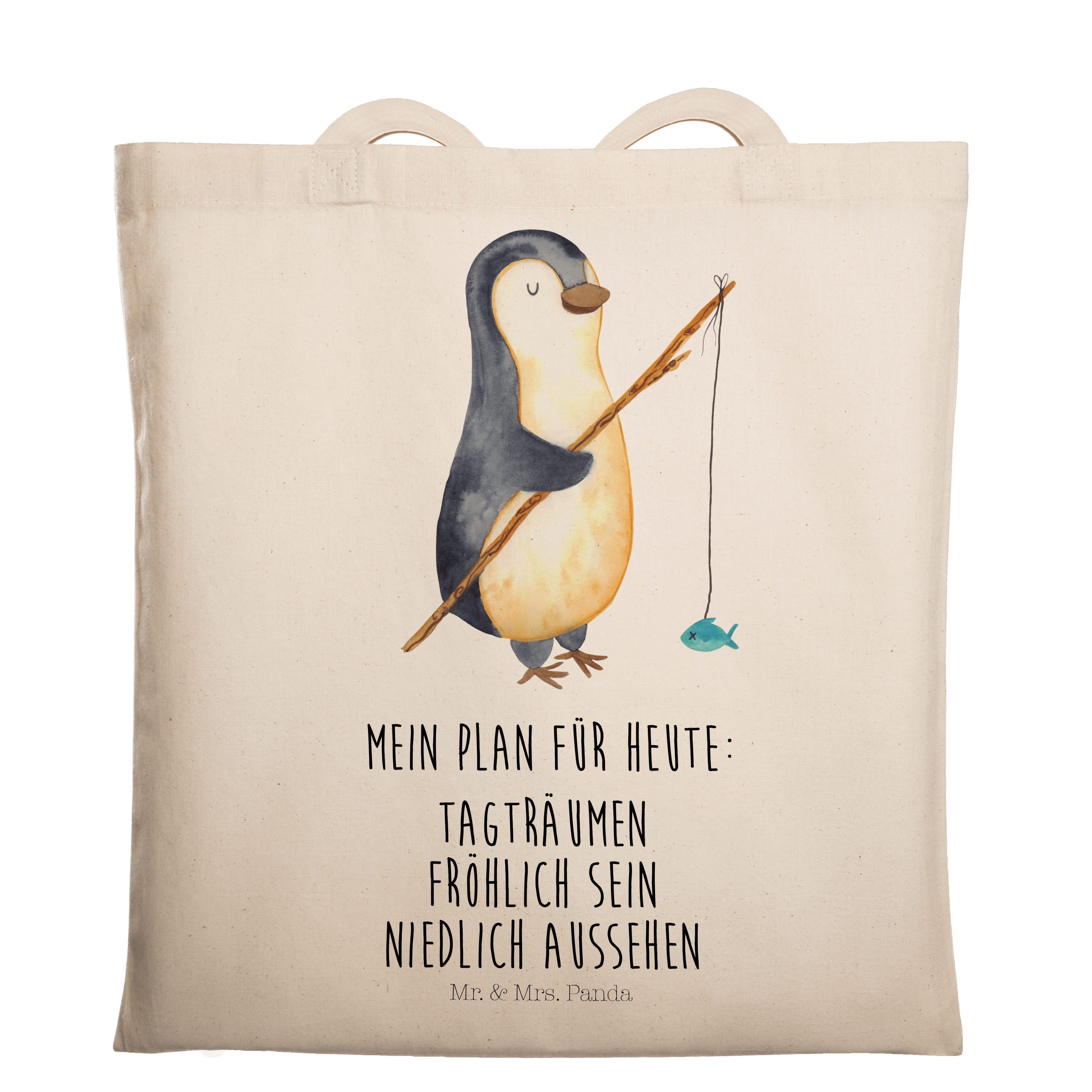 Mr. & Mrs. Panda Tragetasche Pinguin Angler - Transparent - Geschenk, Beutel, Einkaufstasche, Ange (1-tlg)