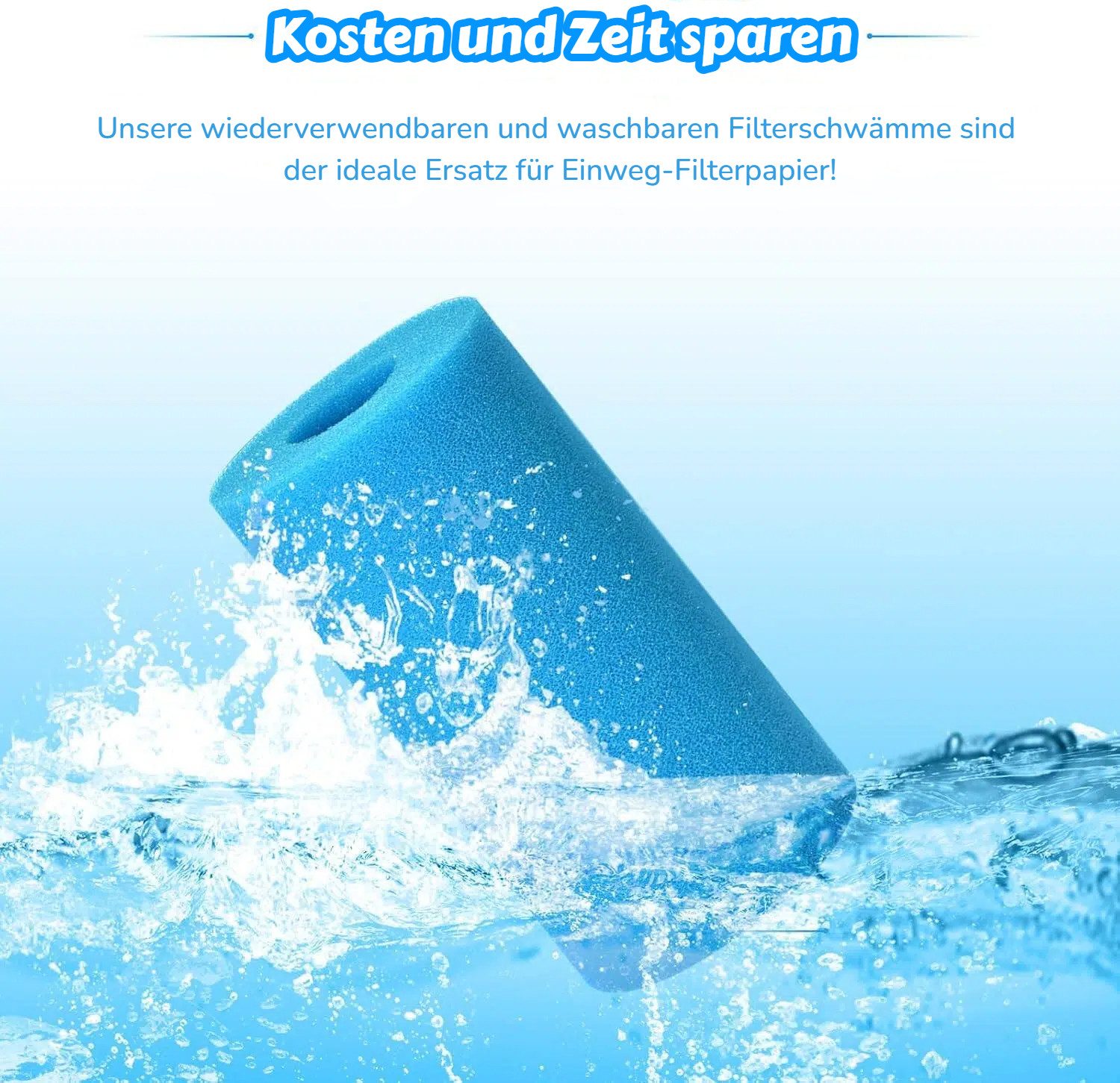 BlingBin Teichfilter Filterschwamm Typ A, Waschbarer Schwammfilter, Schaumstoff Poolfilter (6er Set, 6 St., Innendurchmesser: 4 cm, Außendurchmesser: 10 cm, Höhe: 20 cm), Wiederverwendbare Schaum Pool Filter für Schwimmbäder, Spas, Aquarien