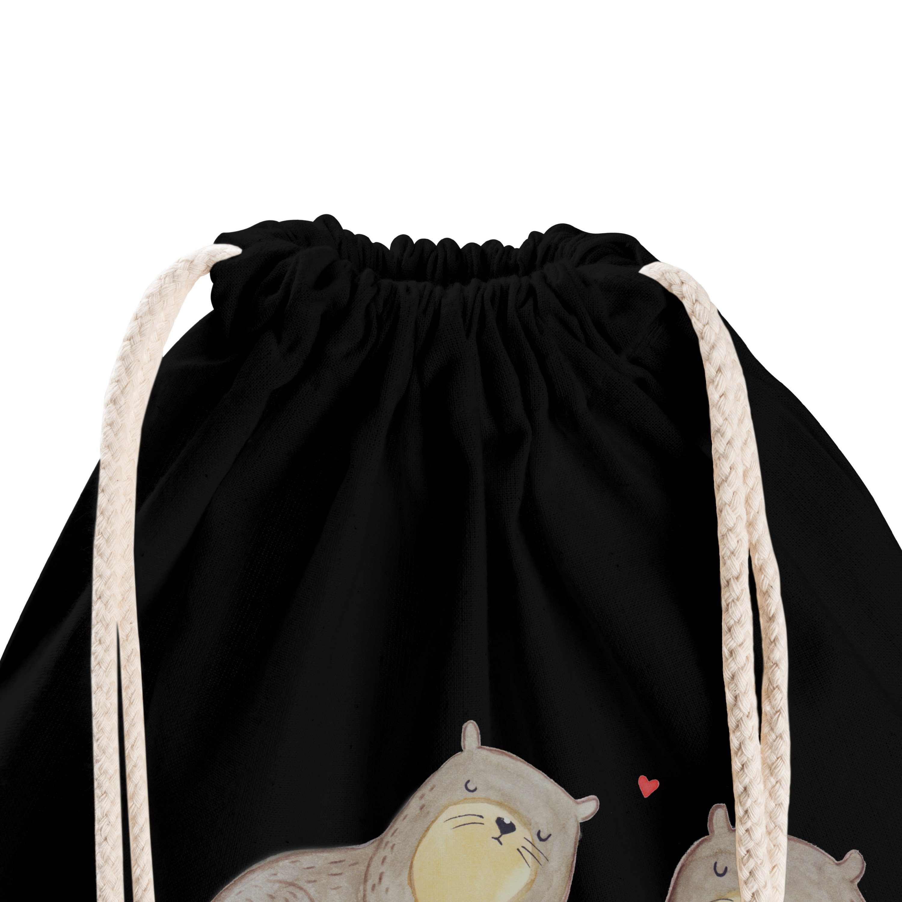 Geschenk, - Panda Mrs. Mr. & Fischotter, (1-tlg) Otter - Turnbeutel, Sporttasche Schwarz händchenhaltend B
